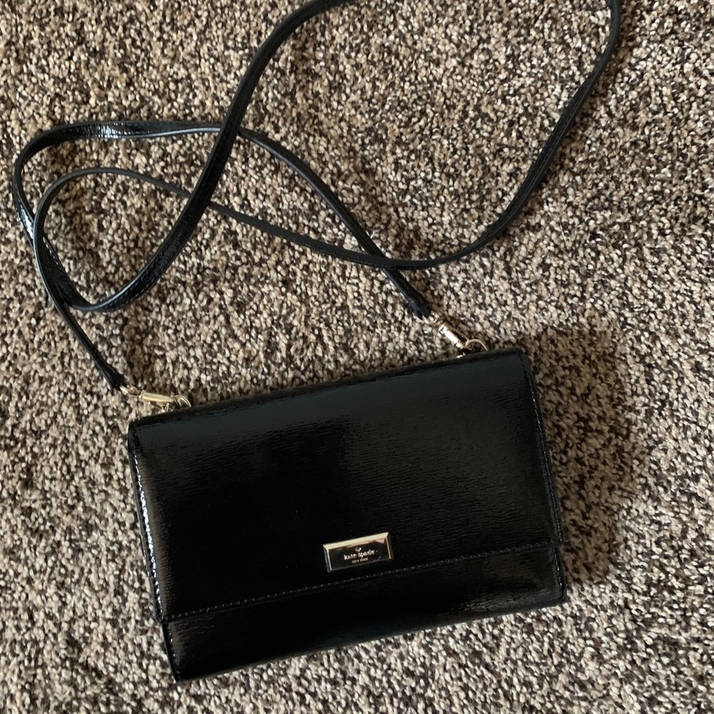 Kate Spade black patent leather crossbody clutch